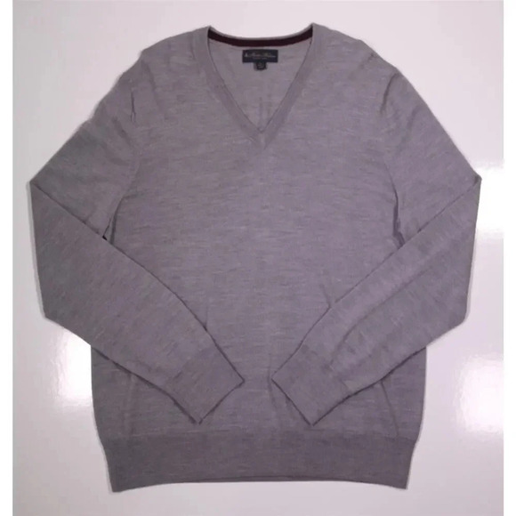 Brooks Brothers Gray Knit Italian Wool V-Neck Sweater Men's Large